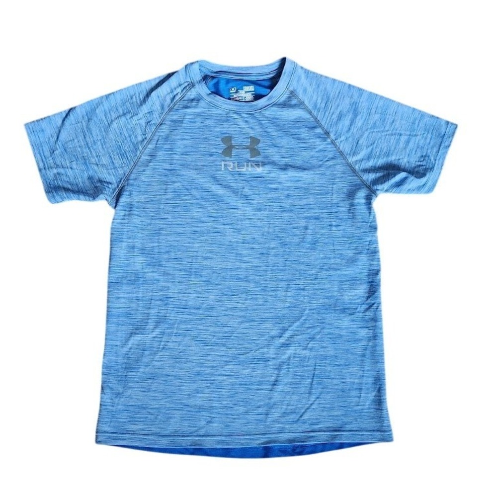 Under Armour HeatGear Run Mens Medium Blue Space Dye Fitted Short Sleeve 102